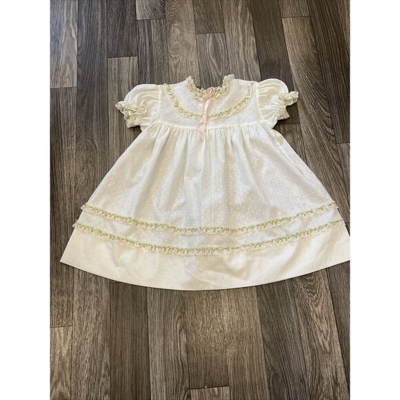 Toddle Time JC Penny Vintage Baby Girl 2 white polka dot green and pink. - Picture 1 of 8